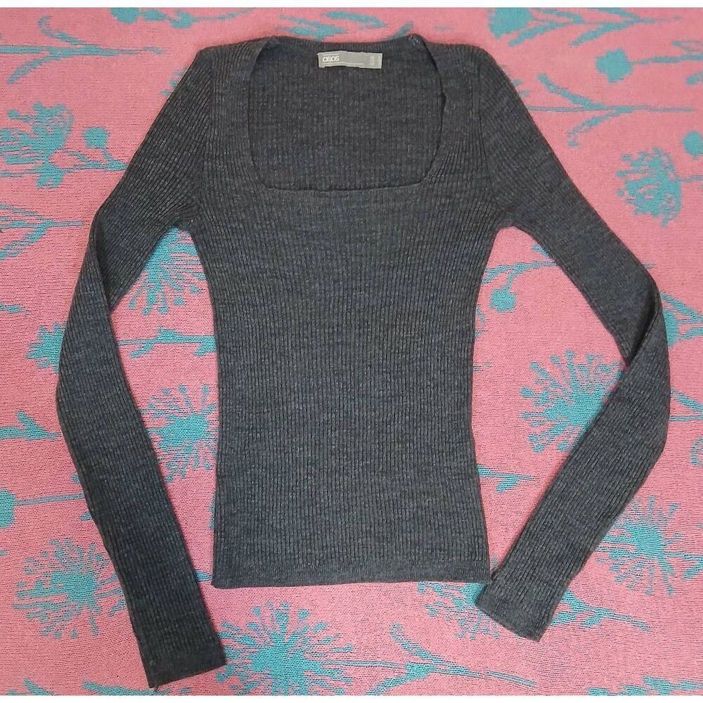 Asos womens size 2 small ribbed square neck lightweight sweater gray wool blend